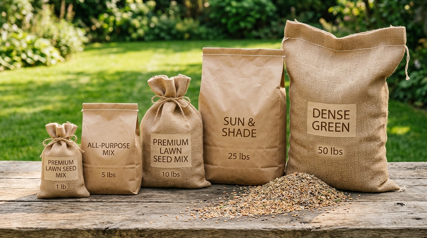 Grass seed bags of various sizes
