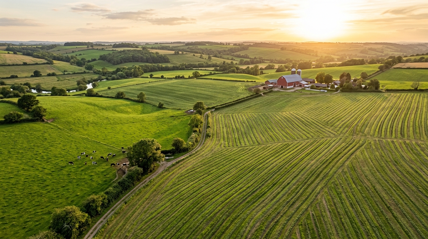 Aerial view of large pasture property