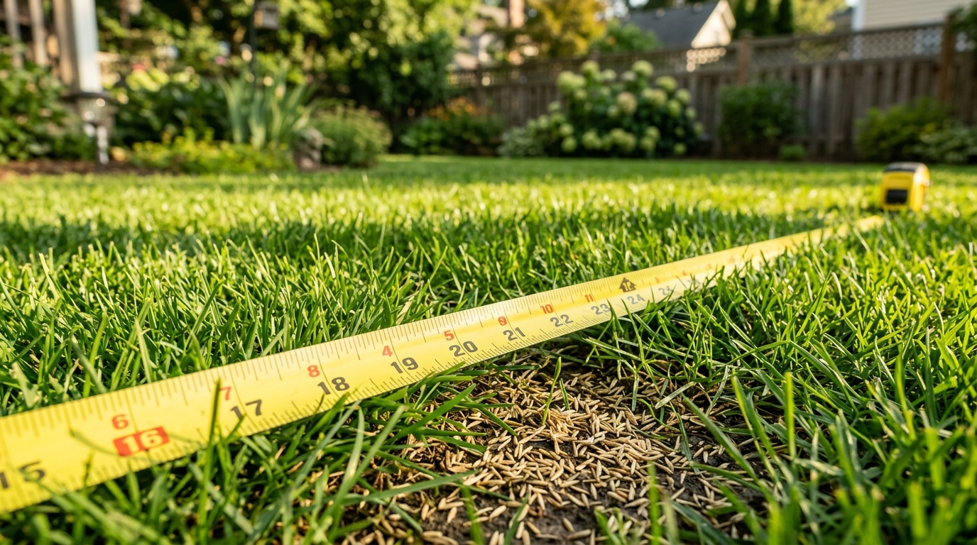 Measuring tape on lawn