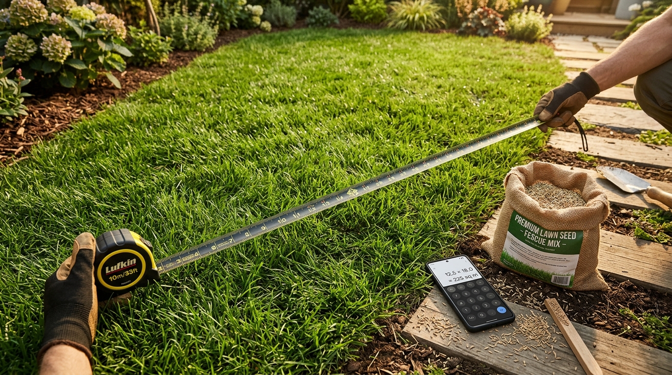 Measuring lawn for grass seed calculation